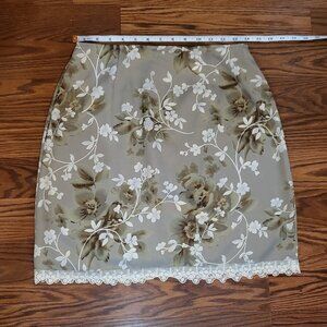 Gray and Tan Floral Mini Skirt w/ Lace Bottom